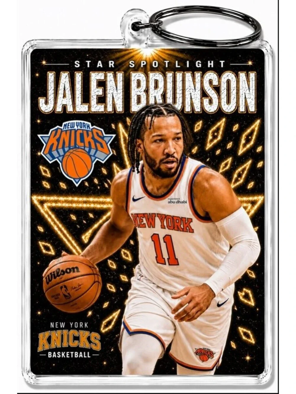 3984 Jalen Brunson Keychain Gold Spotlight Premium Keychain With Nameplate
